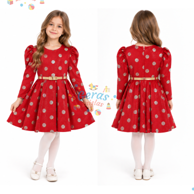 Šventinė suknelė mergaitei su taškeliais 5 Šventinė suknelė mergaitei su taškeliais 5