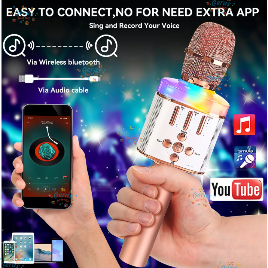 Belaidis Bluetooth Karaoke mikrofonas Q136 Su šviesos efektais 1 Belaidis Bluetooth Karaoke mikrofonas Q136 Su šviesos efektais 1