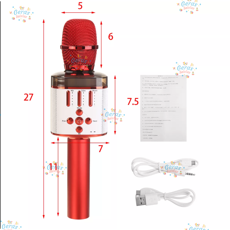 Belaidis Bluetooth Karaoke mikrofonas Q136 Su šviesos efektais 5
