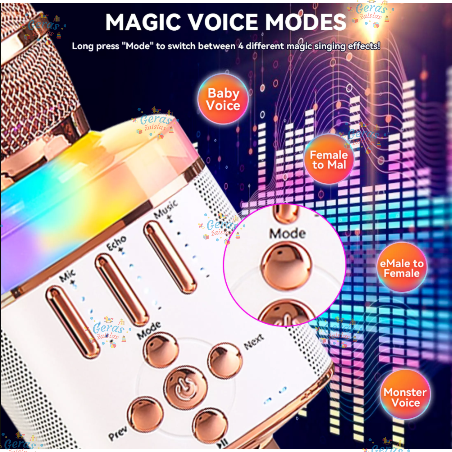 Belaidis Bluetooth Karaoke mikrofonas Q136 Su šviesos efektais 4 Belaidis Bluetooth Karaoke mikrofonas Q136 Su šviesos efektais 4