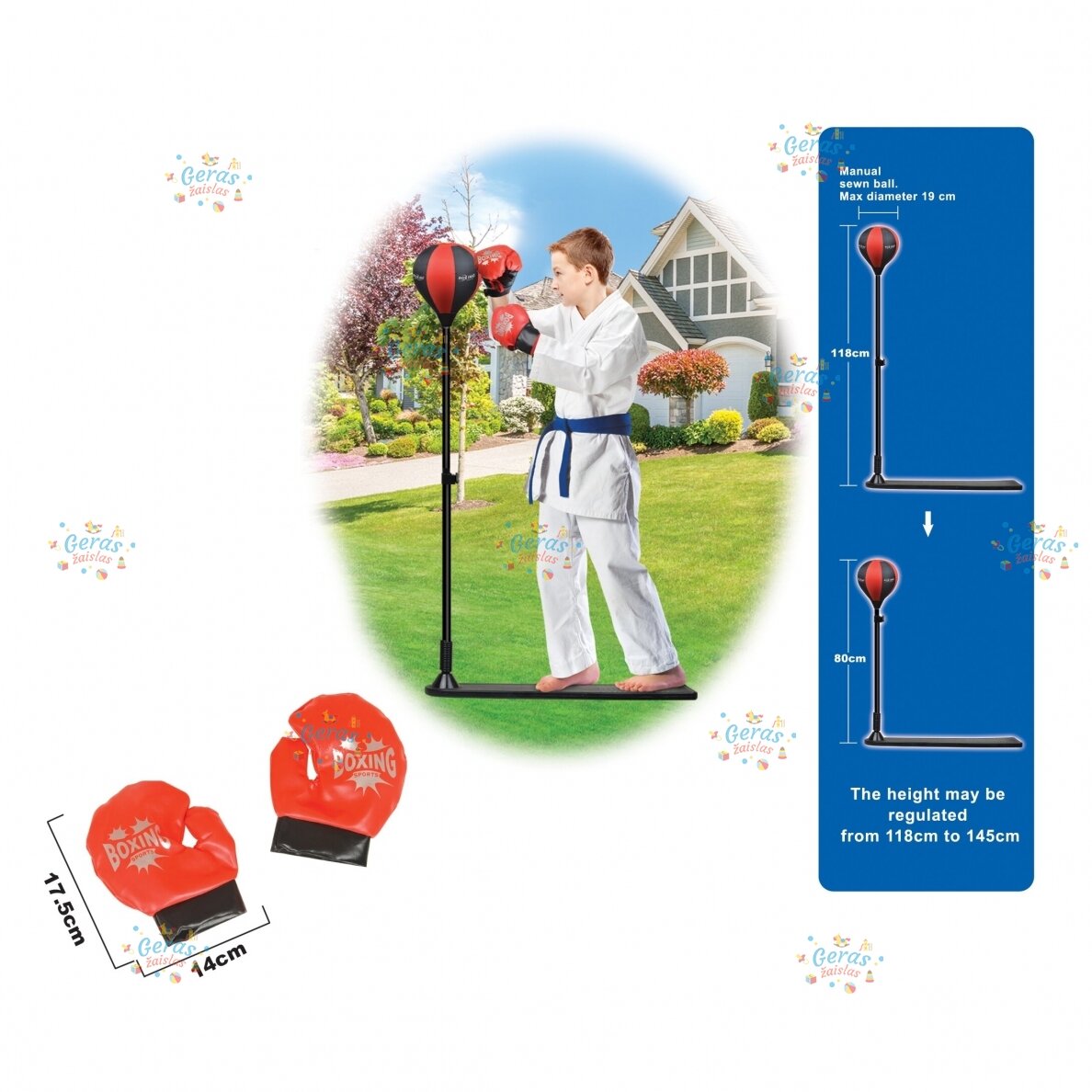Bokso rinkinys su reguliuojamu aukščių 80-118 cm Bokso rinkinys su reguliuojamu aukščių 80-118 cm
