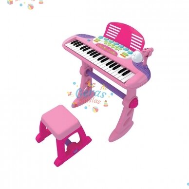 Pianinas su kėdute ir mikrofonu vaikams, rožinis 7 Pianinas su kėdute ir mikrofonu vaikams, rožinis 7