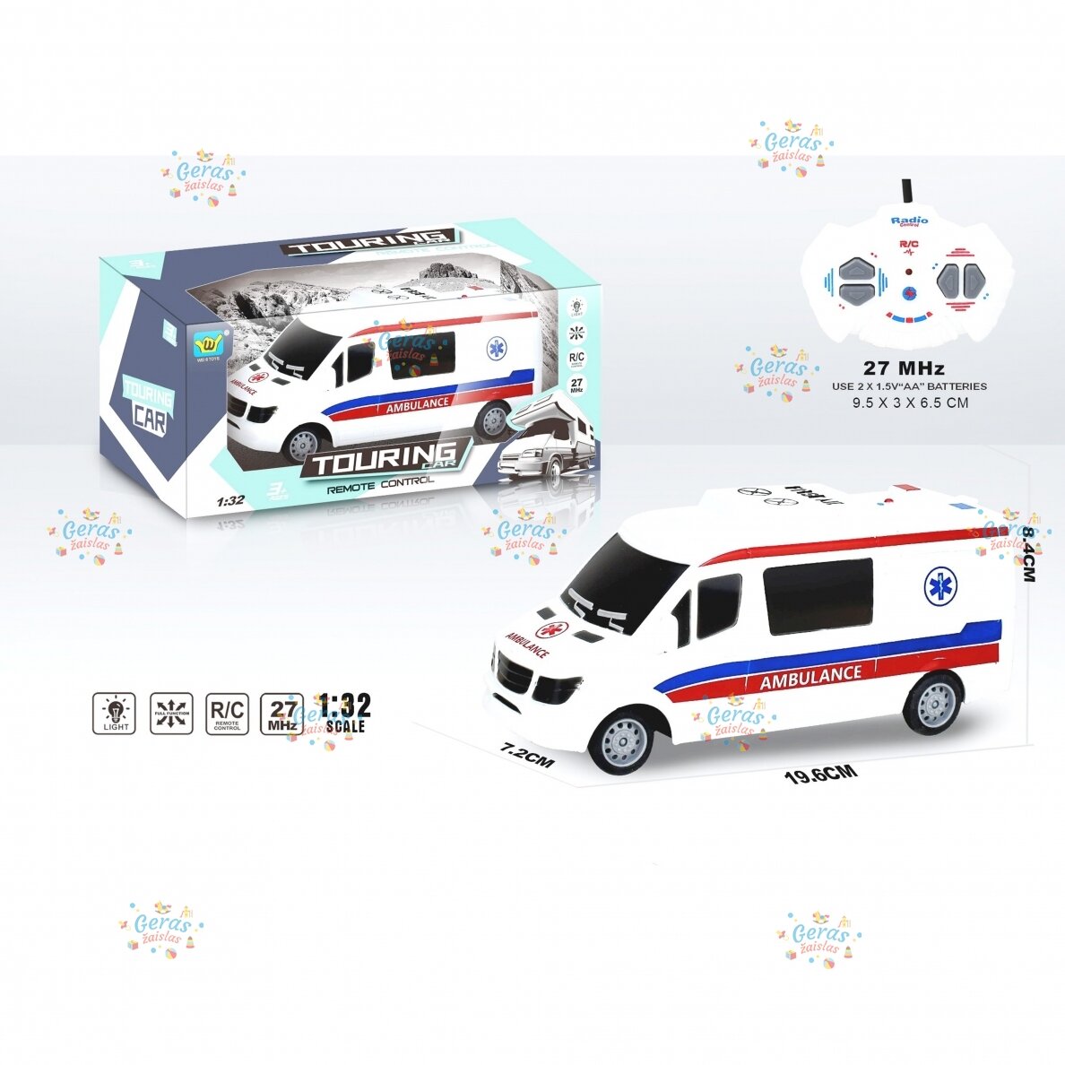 Greitosios pagalbos automobilis 1:32 su nuotolinio valdymo pultu Greitosios pagalbos automobilis 1:32 su nuotolinio valdymo pultu