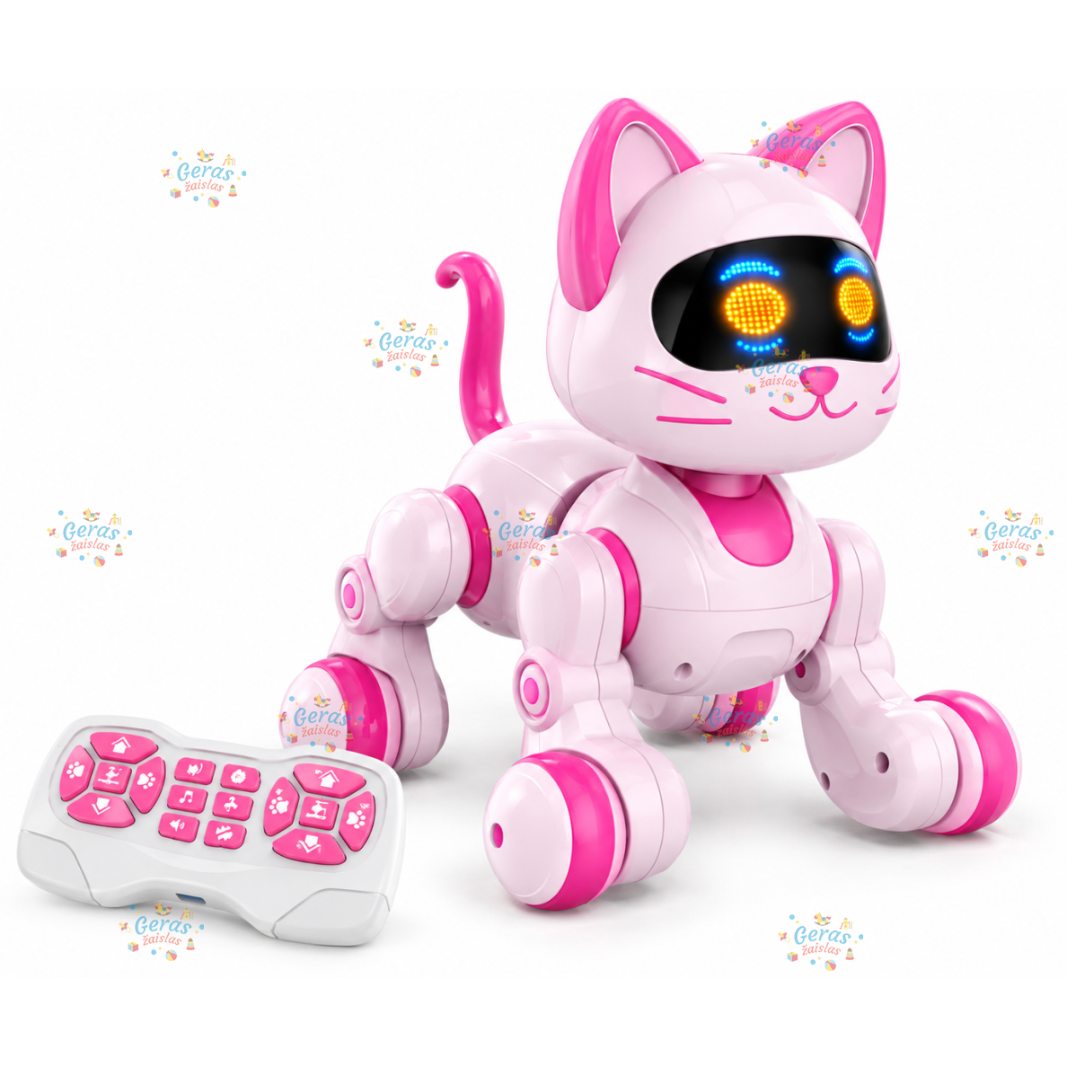 Interaktyvi katytė robotas su nuotolinio valdymo pulteliu, rožinė