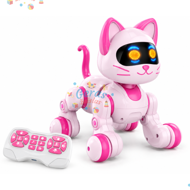 Interaktyvi katytė robotas su nuotolinio valdymo pulteliu, rožinė