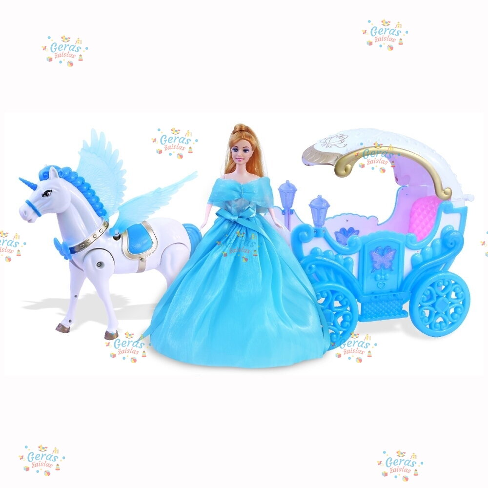 Lėlė su karieta ir einančiu sparnuotu arkliu „Ice Snow Pegasus“, 3+