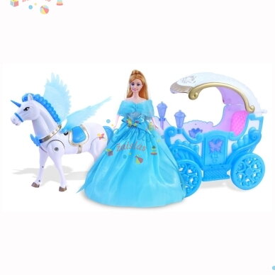 Lėlė su karieta ir einančiu sparnuotu arkliu „Ice Snow Pegasus“, 3+