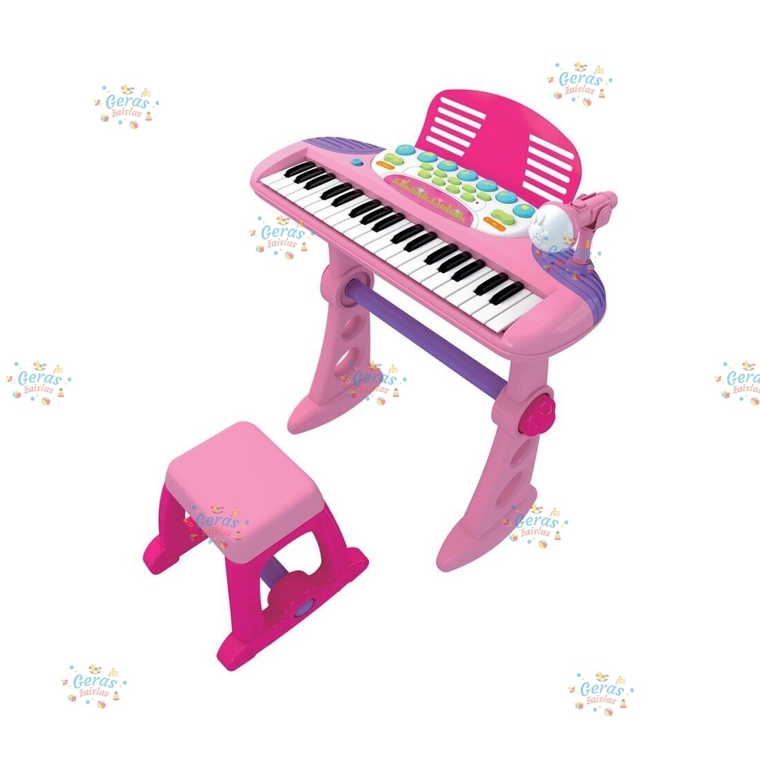 Pianinas su kėdute ir mikrofonu vaikams, rožinis