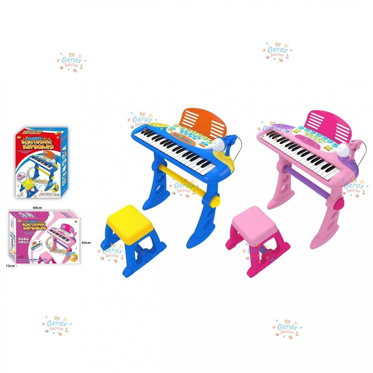 Pianinas su kėdute ir mikrofonu vaikams, rožinis 1