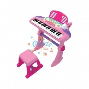 Pianinas su kėdute ir mikrofonu vaikams, rožinis
