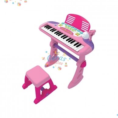 Pianinas su kėdute ir mikrofonu vaikams, rožinis