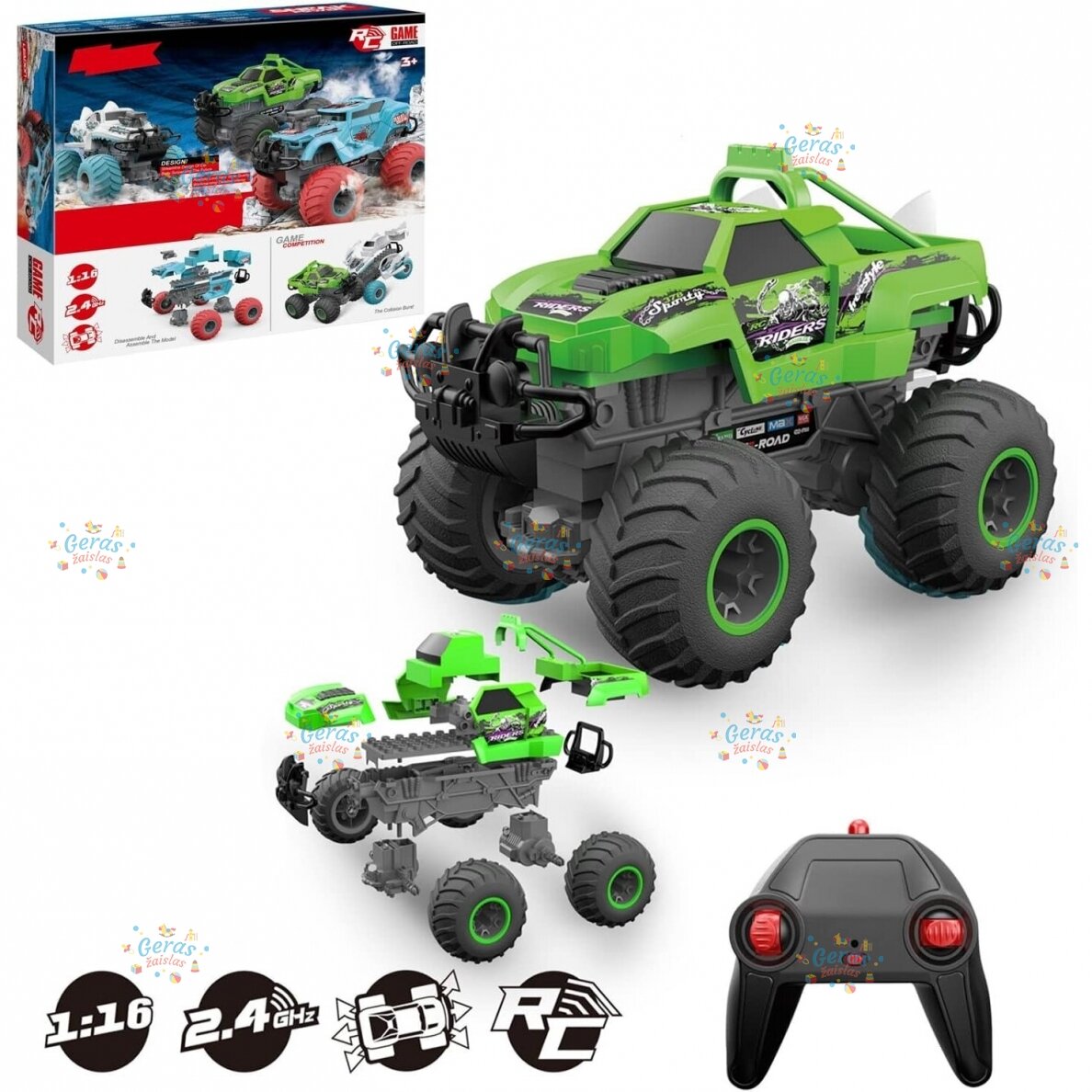 RC didelių ratų visureigis konstruojamas automobilis