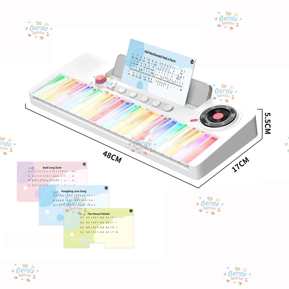 Šviečiantis elektroninis pianinas vaikams Rainbow Piano, 6 režimai, 40 dainų