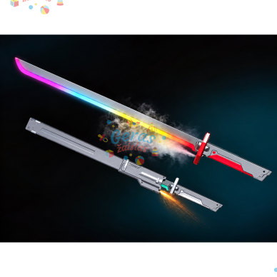 Šviečiantis kardas (katana) su dūmais ir žiežirbomis, įkraunamas, 80 cm Šviečiantis kardas (katana) su dūmais ir žiežirbomis, įkraunamas, 80 cm
