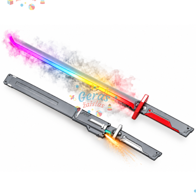 Šviečiantis kardas (katana) su dūmais ir žiežirbomis, įkraunamas, 80 cm 1