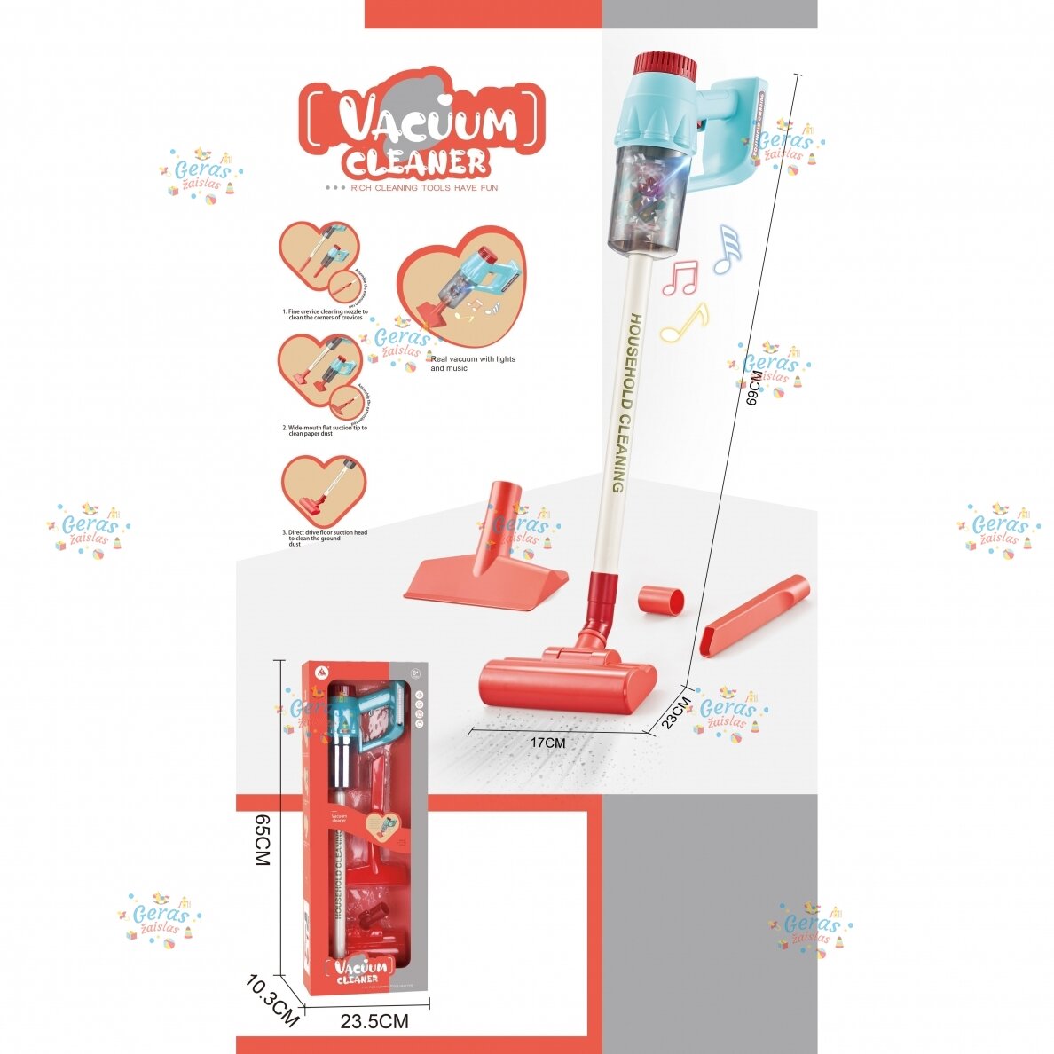 Žaislinis dulkių siurblys su priedais Heng Jie Toys Žaislinis dulkių siurblys su priedais Heng Jie Toys